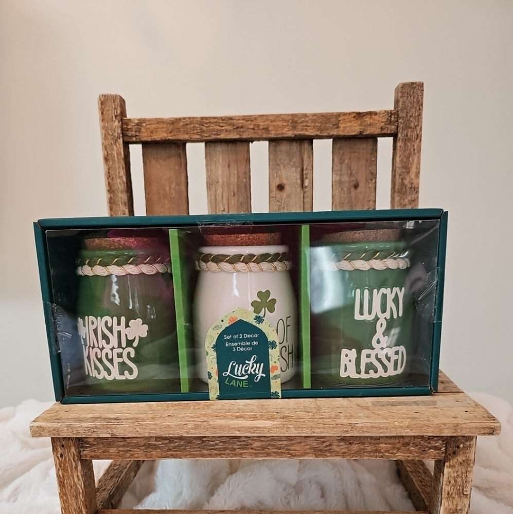 Lucky Lane St Patrick’s Day Ceramic Jar Decor Shamrock Tiered Tray Hutch...